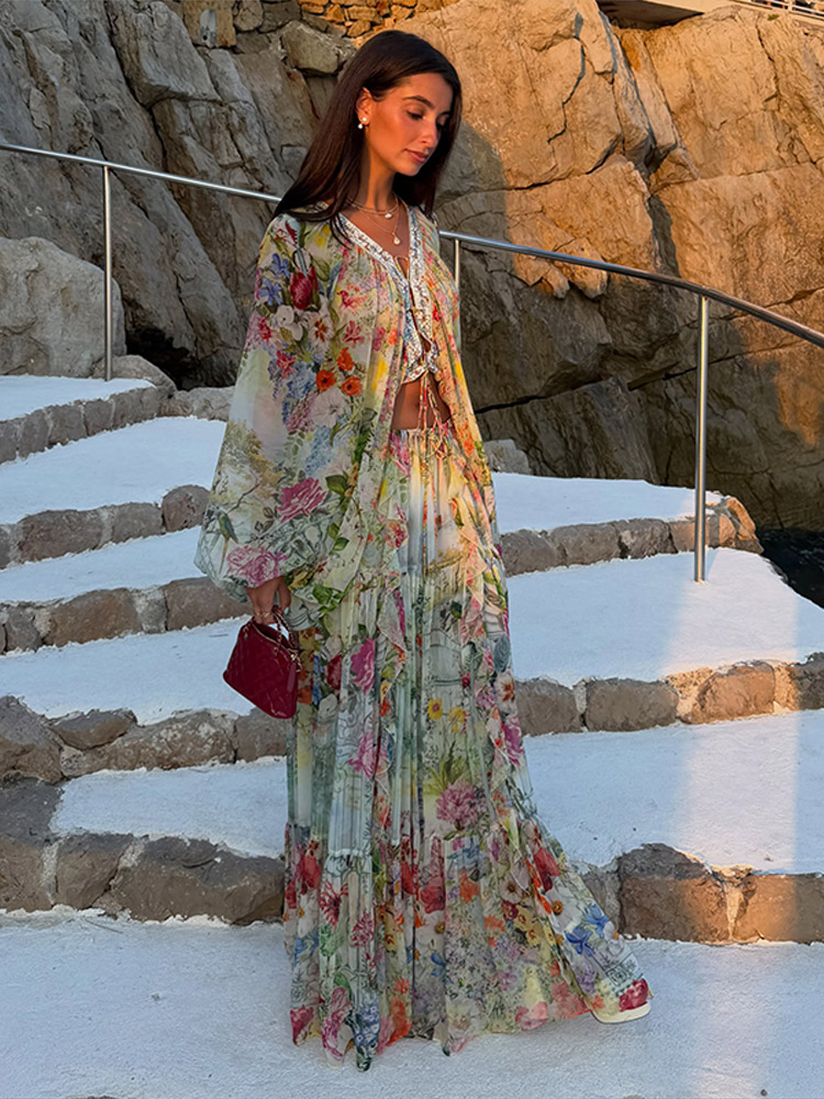 Summer Clothing Vacation - Beach Bohemian Floral Matching Set V