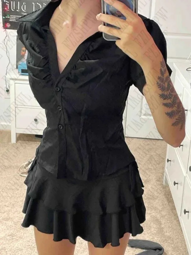 Womens Y2K Grunge Blouse Gothi - Summer Grunge Clothing recension och pris