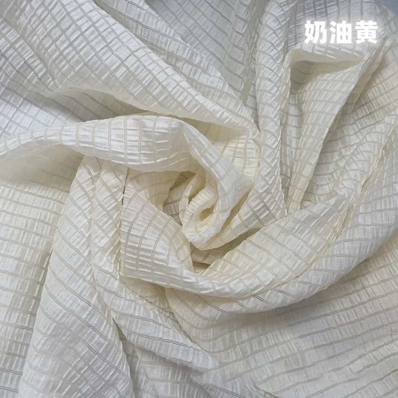 Cream Yellow Checkered Fabric  - Summer Clothing Material recension och pris