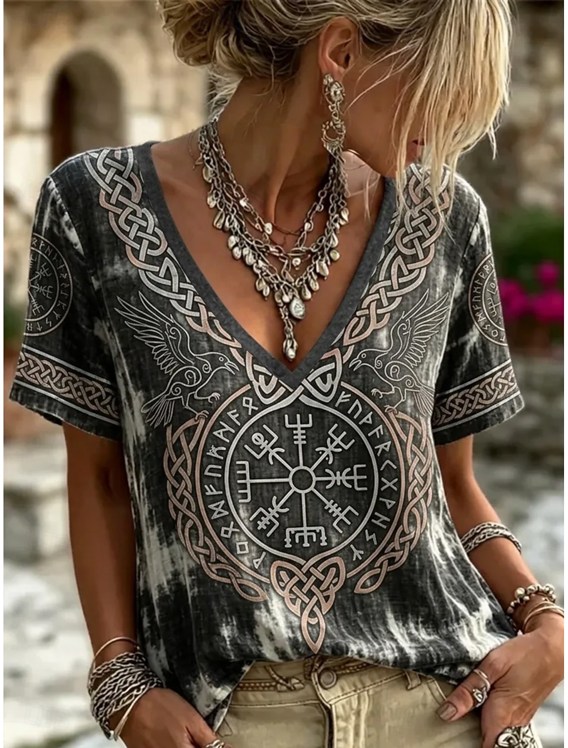 Women V Neck Short Sleeve T-sh - Summer Viking Clothing recension och pris