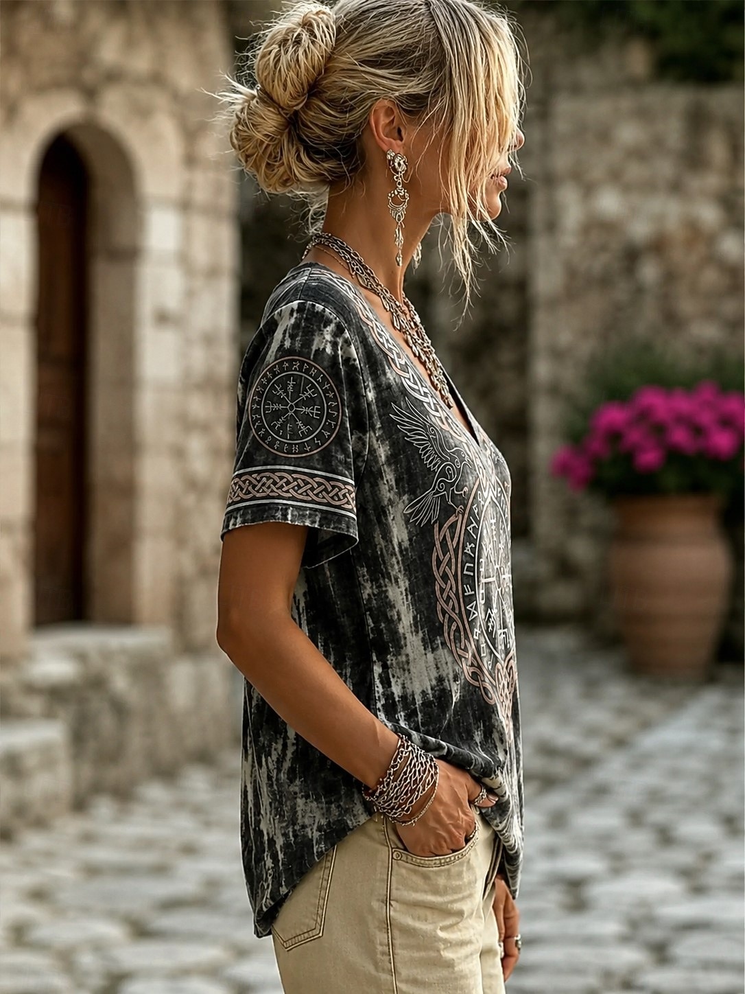 Women V Neck Short Sleeve T-sh - Summer Viking Clothing recension och pris